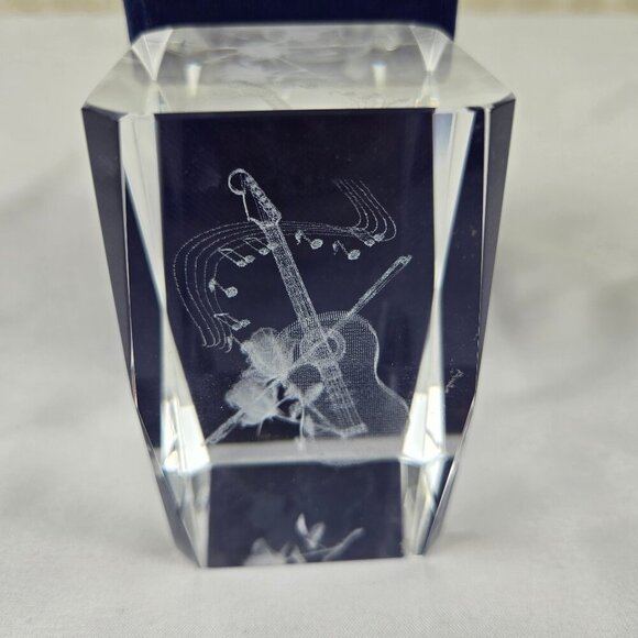 Rectangular Etched Prism Paperweight Violin with Roses In Original Box - Picture 2 of 13
